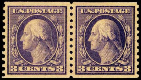 Value of US Stamps Scott Catalog 445 - 3c 1914 Washington Coil Perf 10 Vertically. Harmer-Schau Auction Galleries, Feb 2012, Sale 92, Lot 1154