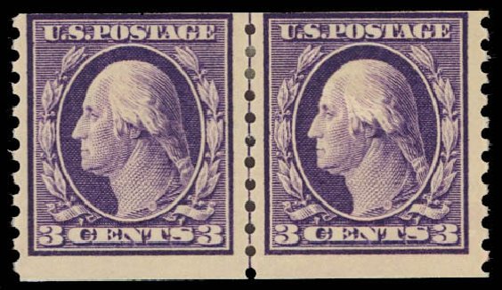 Costs of US Stamps Scott Catalog # 445 - 1914 3c Washington Coil Perf 10 Vertically. Daniel Kelleher Auctions, Aug 2012, Sale 631, Lot 1214