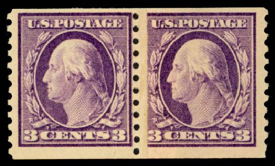 Price of US Stamps Scott Cat. #445 - 3c 1914 Washington Coil Perf 10 Vertically. Daniel Kelleher Auctions, May 2014, Sale 652, Lot 644