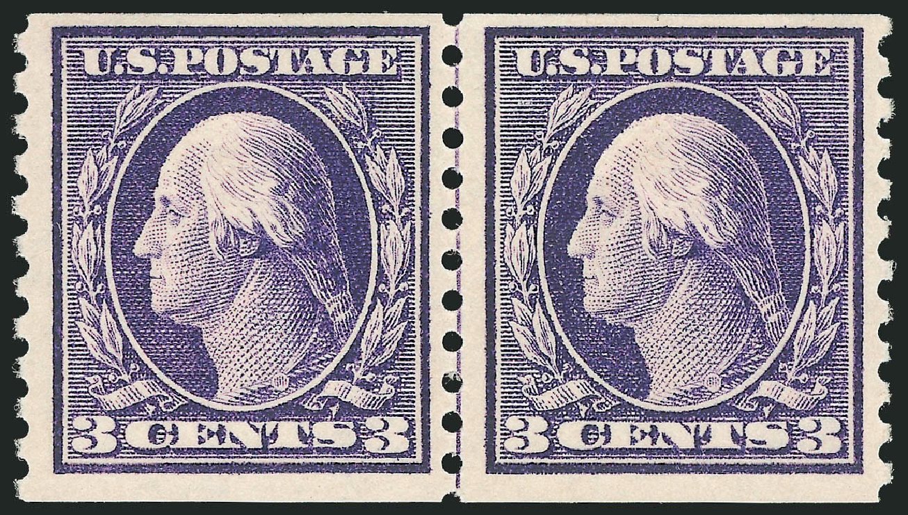 US Stamp Price Scott # 445 - 1914 3c Washington Coil Perf 10 Vertically. Robert Siegel Auction Galleries, Oct 2011, Sale 1014, Lot 1924