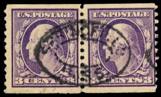 Price of US Stamps Scott Cat. #445: 3c 1914 Washington Coil Perf 10 Vertically. Daniel Kelleher Auctions, Dec 2013, Sale 640, Lot 385