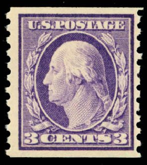Price of US Stamps Scott Catalogue 445 - 3c 1914 Washington Coil Perf 10 Vertically. Daniel Kelleher Auctions, Jan 2015, Sale 663, Lot 1795