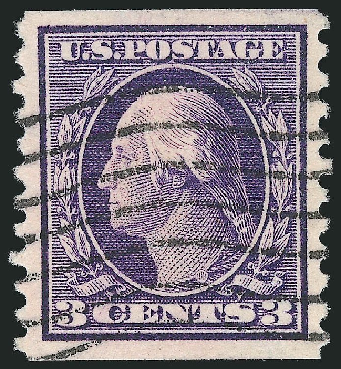 Values of US Stamps Scott Catalogue #445: 3c 1914 Washington Coil Perf 10 Vertically. Robert Siegel Auction Galleries, Feb 2015, Sale 1093, Lot 325