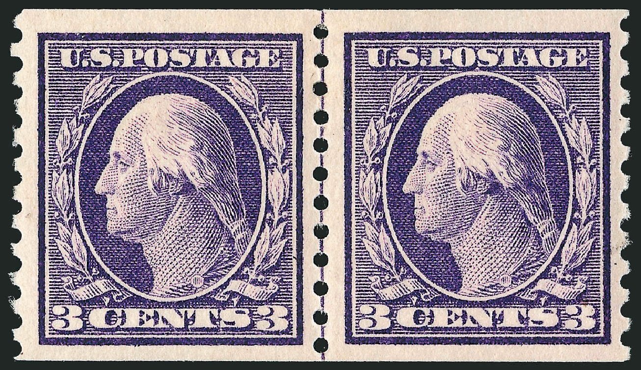 US Stamp Prices Scott #445 - 1914 3c Washington Coil Perf 10 Vertically. Robert Siegel Auction Galleries, Oct 2008, Sale 963, Lot 985
