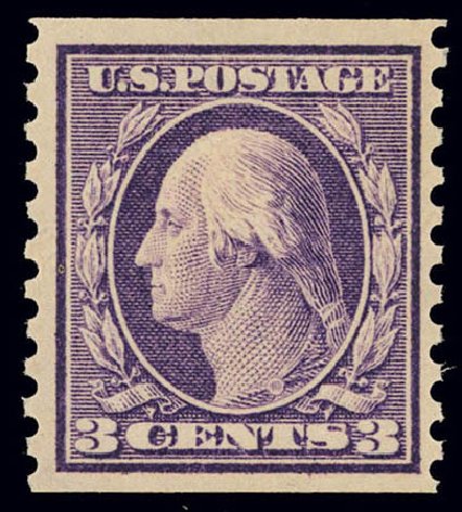 Cost of US Stamps Scott Catalogue #445: 3c 1914 Washington Coil Perf 10 Vertically. Daniel Kelleher Auctions, Feb 2013, Sale 634, Lot 272