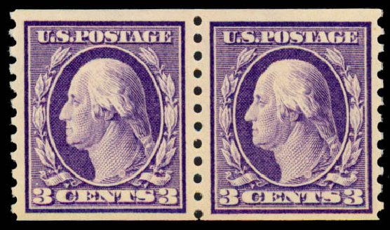 US Stamp Price Scott Cat. 445: 3c 1914 Washington Coil Perf 10 Vertically. Daniel Kelleher Auctions, Sep 2013, Sale 639, Lot 3562