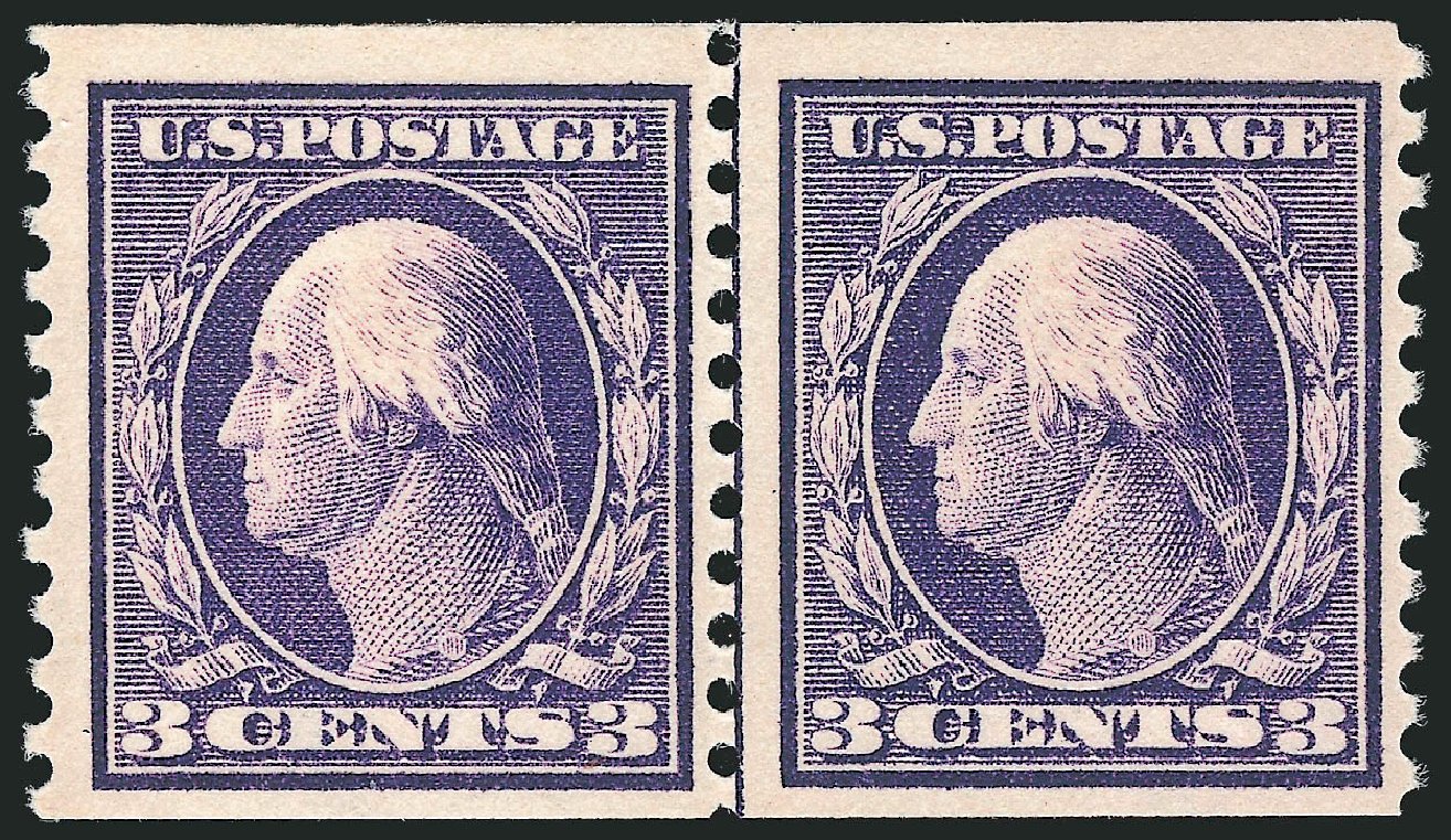 US Stamps Value Scott Catalogue 445: 1914 3c Washington Coil Perf 10 Vertically. Robert Siegel Auction Galleries, Jul 2013, Sale 1050, Lot 562
