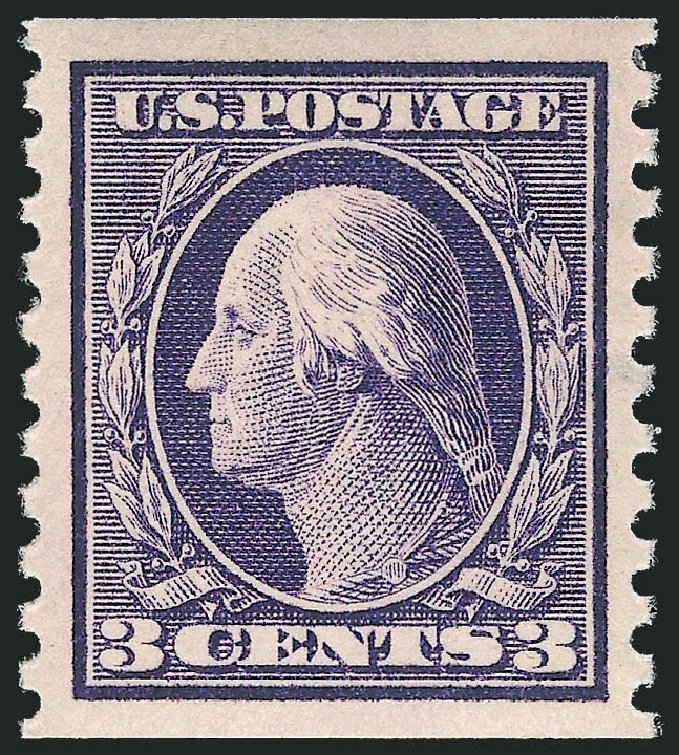 US Stamp Value Scott Catalog 445 - 1914 3c Washington Coil Perf 10 Vertically. Robert Siegel Auction Galleries, Mar 2014, Sale 1067, Lot 1532