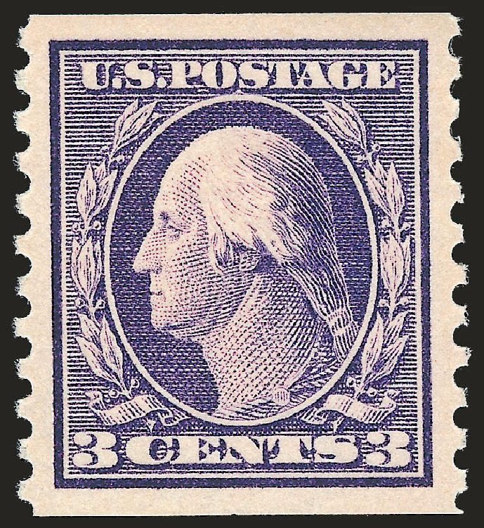 Values of US Stamps Scott Catalogue #445 - 1914 3c Washington Coil Perf 10 Vertically. Robert Siegel Auction Galleries, Sep 2009, Sale 976, Lot 2022