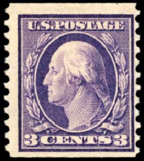 Costs of US Stamps Scott Catalogue # 445 - 1914 3c Washington Coil Perf 10 Vertically. Harmer-Schau Auction Galleries, Oct 2010, Sale 87, Lot 303