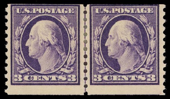 Prices of US Stamp Scott Catalogue # 445 - 1914 3c Washington Coil Perf 10 Vertically. Daniel Kelleher Auctions, Aug 2012, Sale 631, Lot 1213