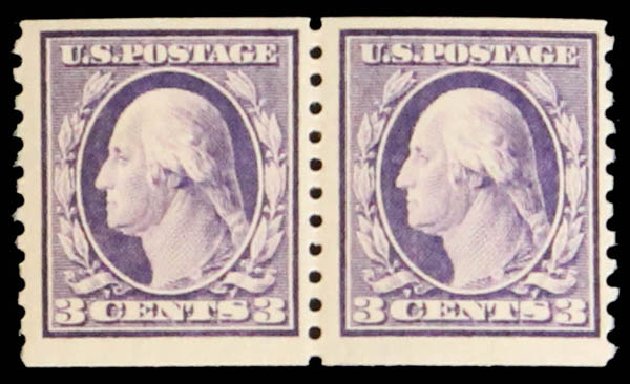 Prices of US Stamp Scott Catalog #445 - 1914 3c Washington Coil Perf 10 Vertically. Daniel Kelleher Auctions, May 2014, Sale 652, Lot 643