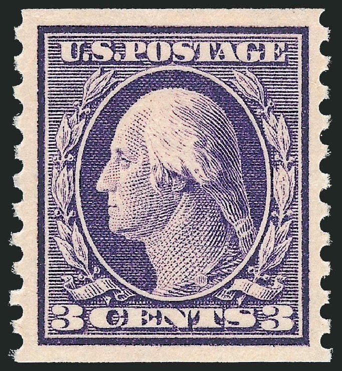Value of US Stamps Scott Catalogue # 445 - 1914 3c Washington Coil Perf 10 Vertically. Robert Siegel Auction Galleries, Oct 2012, Sale 1033, Lot 4223