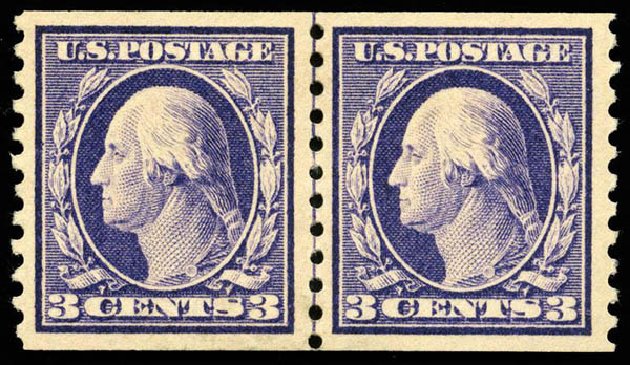 US Stamps Price Scott Cat. 445: 3c 1914 Washington Coil Perf 10 Vertically. Matthew Bennett International, Apr 2008, Sale 326, Lot 406