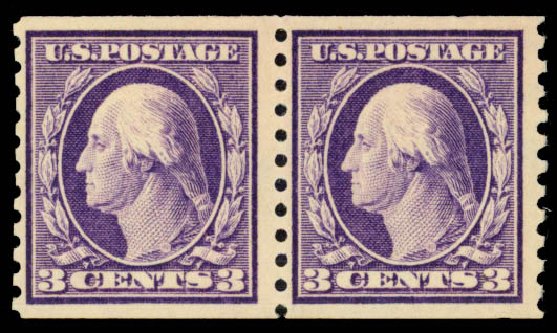 Value of US Stamps Scott Catalogue # 445: 3c 1914 Washington Coil Perf 10 Vertically. Daniel Kelleher Auctions, Jan 2015, Sale 663, Lot 1796