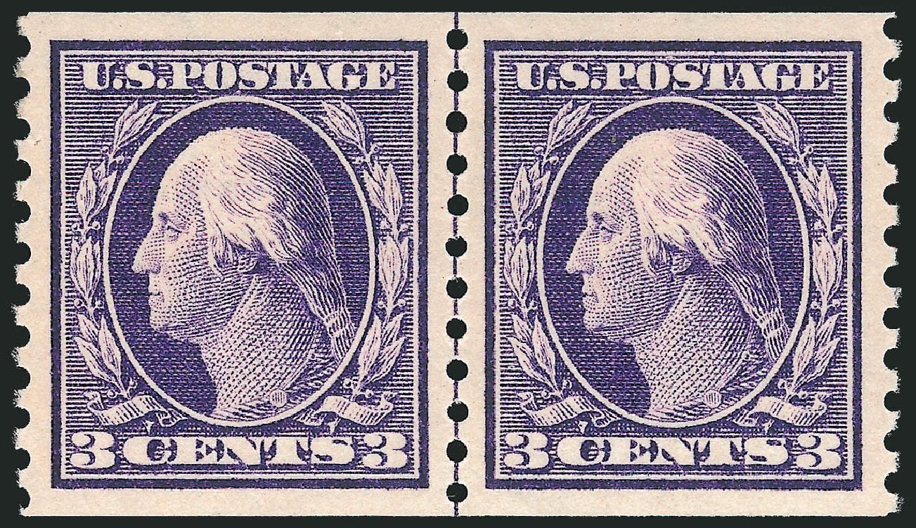 US Stamps Values Scott Catalogue # 445 - 3c 1914 Washington Coil Perf 10 Vertically. Robert Siegel Auction Galleries, Nov 2012, Sale 1034, Lot 416