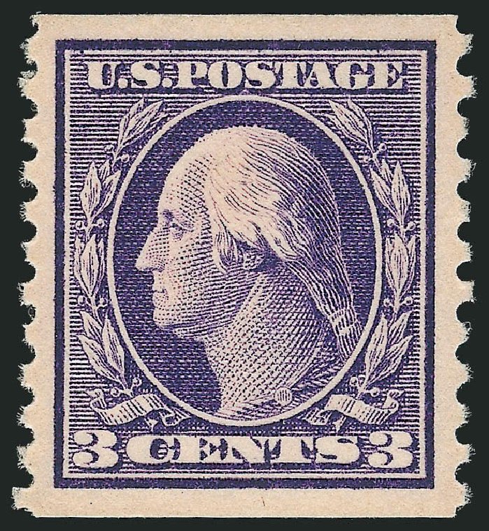 Cost of US Stamps Scott Cat. #445 - 1914 3c Washington Coil Perf 10 Vertically. Robert Siegel Auction Galleries, Dec 2014, Sale 1090, Lot 1516