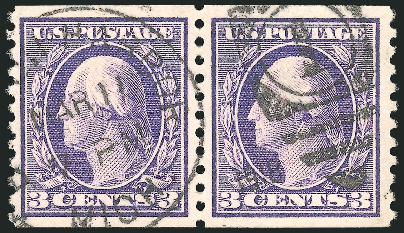 Values of US Stamp Scott Cat. #445 - 3c 1914 Washington Coil Perf 10 Vertically. Robert Siegel Auction Galleries, Feb 2015, Sale 1093, Lot 326