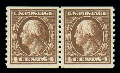 Prices of US Stamp Scott # 446 - 1915 4c Washington Coil Perf 10 Vertically. Matthew Bennett International, Dec 2007, Sale 325, Lot 2087