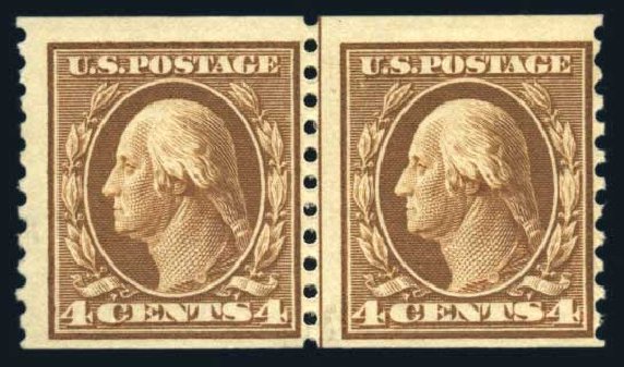 US Stamps Price Scott Cat. #446 - 1915 4c Washington Coil Perf 10 Vertically. Harmer-Schau Auction Galleries, Jun 2008, Sale 78, Lot 1567