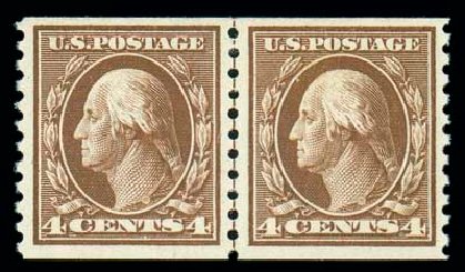 US Stamp Prices Scott Catalog #446: 1915 4c Washington Coil Perf 10 Vertically. Matthew Bennett International, Dec 2007, Sale 325, Lot 2088