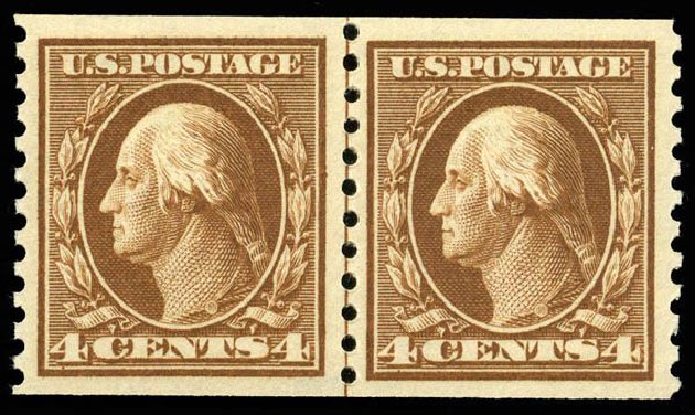 US Stamp Prices Scott Catalogue # 446: 1915 4c Washington Coil Perf 10 Vertically. Matthew Bennett International, Apr 2008, Sale 326, Lot 408