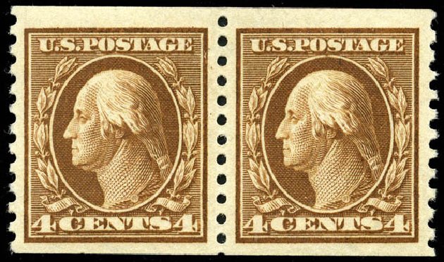 US Stamp Prices Scott Catalogue 446: 1915 4c Washington Coil Perf 10 Vertically. Matthew Bennett International, Jun 2008, Sale 328, Lot 968