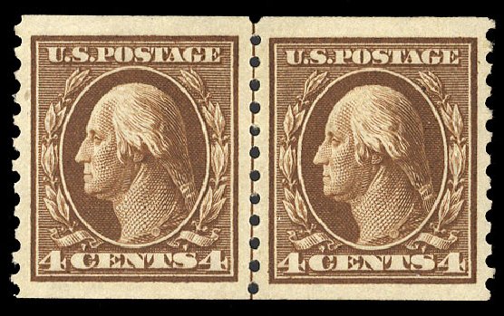 US Stamp Prices Scott Cat. # 446: 4c 1915 Washington Coil Perf 10 Vertically. Cherrystone Auctions, Apr 2009, Sale 200904, Lot 88