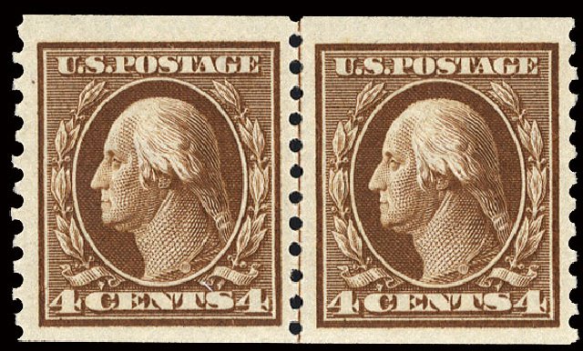Value of US Stamps Scott 446 - 1915 4c Washington Coil Perf 10 Vertically. Cherrystone Auctions, Nov 2010, Sale 201011, Lot 168