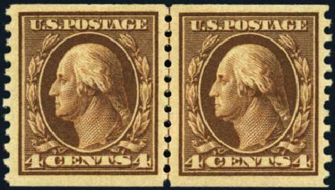 Values of US Stamp Scott Catalogue #446: 4c 1915 Washington Coil Perf 10 Vertically. Harmer-Schau Auction Galleries, Aug 2012, Sale 94, Lot 1558