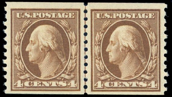 Cost of US Stamp Scott 446: 4c 1915 Washington Coil Perf 10 Vertically. Daniel Kelleher Auctions, Jul 2011, Sale 625, Lot 978