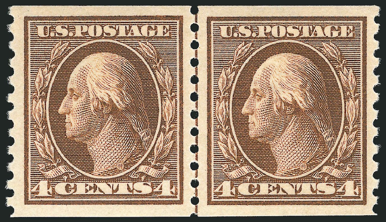 US Stamps Value Scott Catalog #446 - 1915 4c Washington Coil Perf 10 Vertically. Robert Siegel Auction Galleries, Jun 2012, Sale 1026, Lot 1419