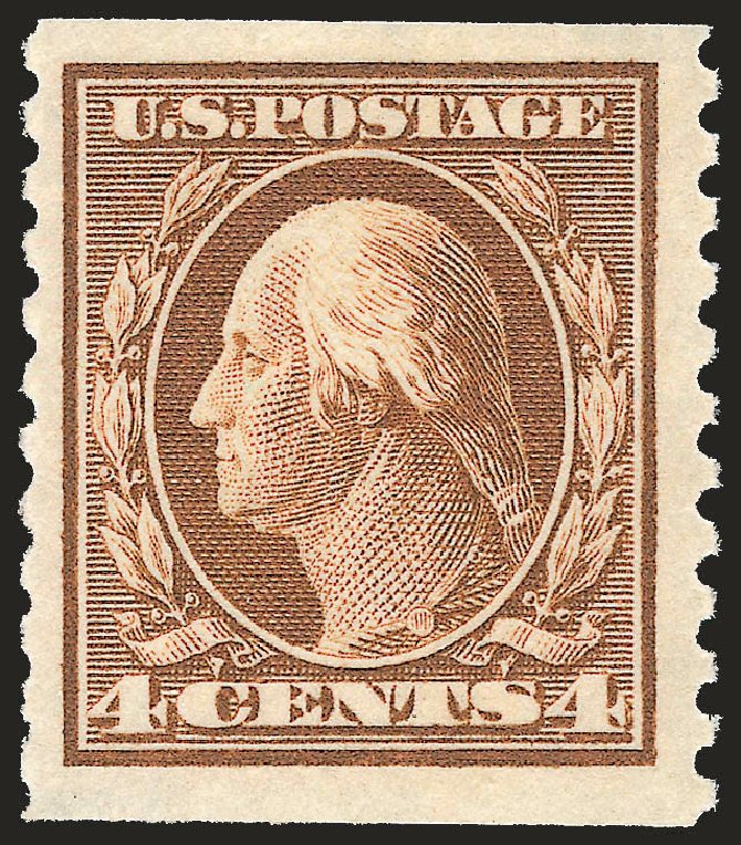 Costs of US Stamps Scott Cat. 446: 4c 1915 Washington Coil Perf 10 Vertically. Robert Siegel Auction Galleries, Apr 2009, Sale 972, Lot 3339