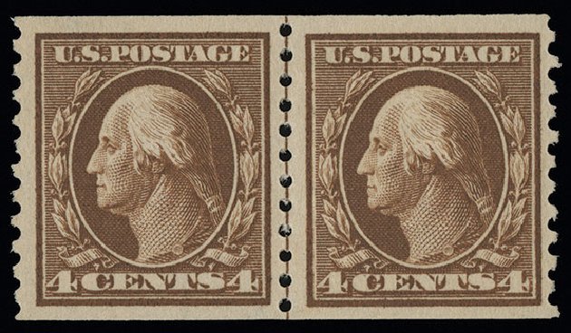 Prices of US Stamps Scott Cat. #446: 1915 4c Washington Coil Perf 10 Vertically. Spink Shreves Galleries, Aug 2013, Sale 144, Lot 249