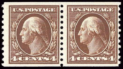 Costs of US Stamps Scott Catalog # 446 - 1915 4c Washington Coil Perf 10 Vertically. Spink Shreves Galleries, Jan 2014, Sale 146, Lot 419