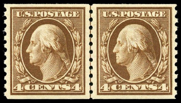 Price of US Stamp Scott Catalogue # 446 - 1915 4c Washington Coil Perf 10 Vertically. Matthew Bennett International, Apr 2008, Sale 326, Lot 410
