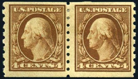 US Stamps Prices Scott Catalog 446 - 4c 1915 Washington Coil Perf 10 Vertically. Harmer-Schau Auction Galleries, Oct 2008, Sale 79, Lot 200