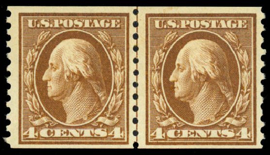 Values of US Stamps Scott Catalog #446 - 4c 1915 Washington Coil Perf 10 Vertically. Daniel Kelleher Auctions, Mar 2014, Sale 648, Lot 2170
