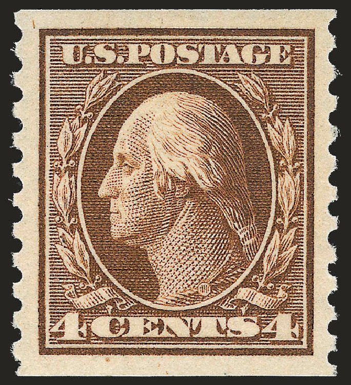 Values of US Stamp Scott Cat. #446: 4c 1915 Washington Coil Perf 10 Vertically. Robert Siegel Auction Galleries, Jun 2010, Sale 992, Lot 2480