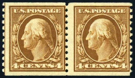 US Stamp Value Scott Catalog #446 - 1915 4c Washington Coil Perf 10 Vertically. Harmer-Schau Auction Galleries, Oct 2008, Sale 79, Lot 201