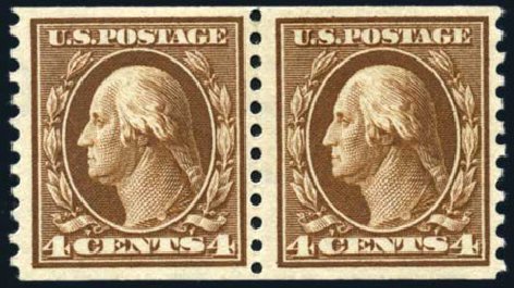 Price of US Stamps Scott Cat. #446 - 1915 4c Washington Coil Perf 10 Vertically. Harmer-Schau Auction Galleries, Feb 2009, Sale 80, Lot 1321