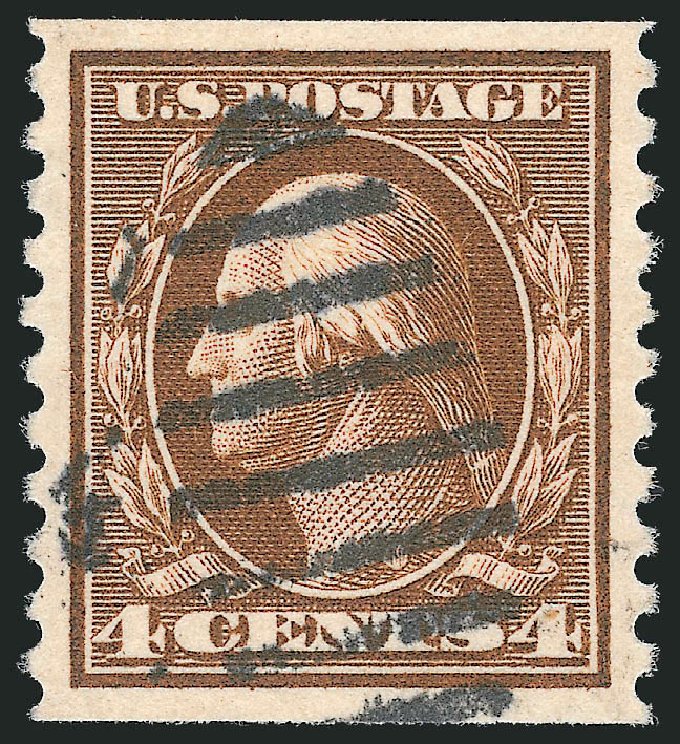 Value of US Stamp Scott Catalog 446: 1915 4c Washington Coil Perf 10 Vertically. Robert Siegel Auction Galleries, Dec 2012, Sale 1037, Lot 2061