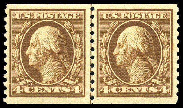 Costs of US Stamps Scott Cat. 446 - 4c 1915 Washington Coil Perf 10 Vertically. Matthew Bennett International, May 2014, Sale 350, Lot 594