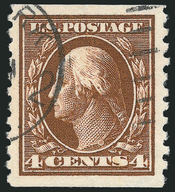 US Stamp Prices Scott Catalog # 446: 1915 4c Washington Coil Perf 10 Vertically. Robert Siegel Auction Galleries, Dec 2011, Sale 1017, Lot 814