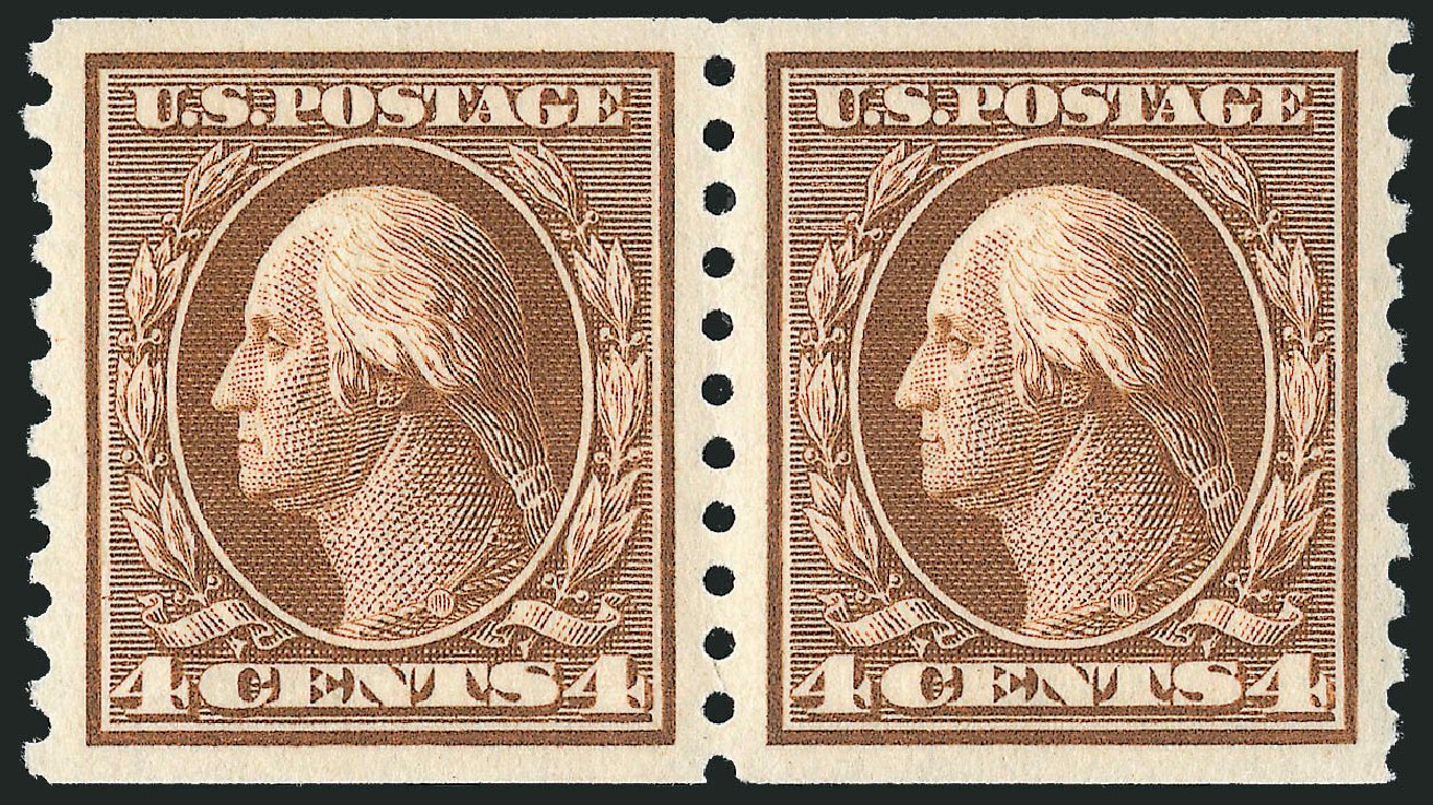 Value of US Stamps Scott Catalogue #446: 1915 4c Washington Coil Perf 10 Vertically. Robert Siegel Auction Galleries, Mar 2014, Sale 1067, Lot 1534