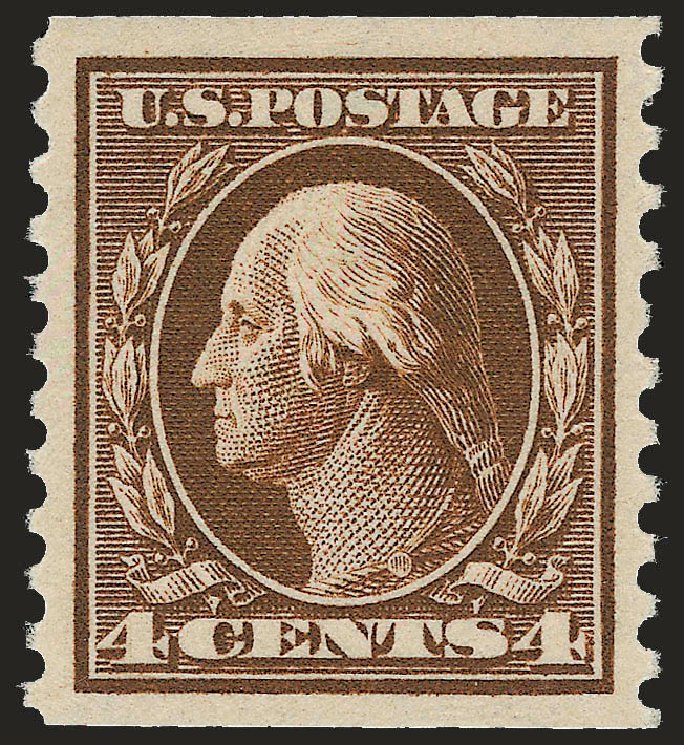 Cost of US Stamps Scott Catalogue 446 - 4c 1915 Washington Coil Perf 10 Vertically. Robert Siegel Auction Galleries, Dec 2008, Sale 967, Lot 4784
