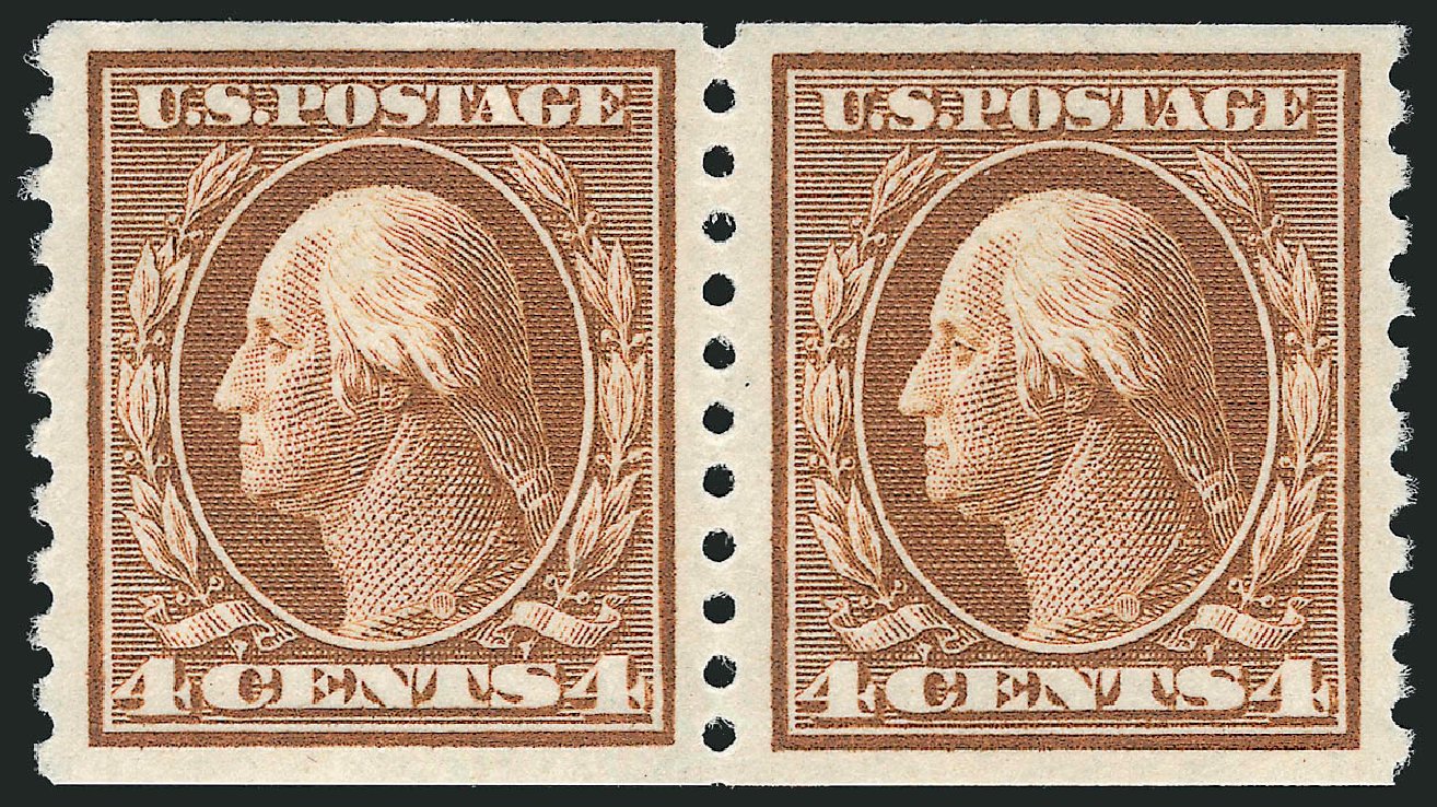 Price of US Stamp Scott Catalog 446 - 4c 1915 Washington Coil Perf 10 Vertically. Robert Siegel Auction Galleries, Jun 2009, Sale 975, Lot 1874