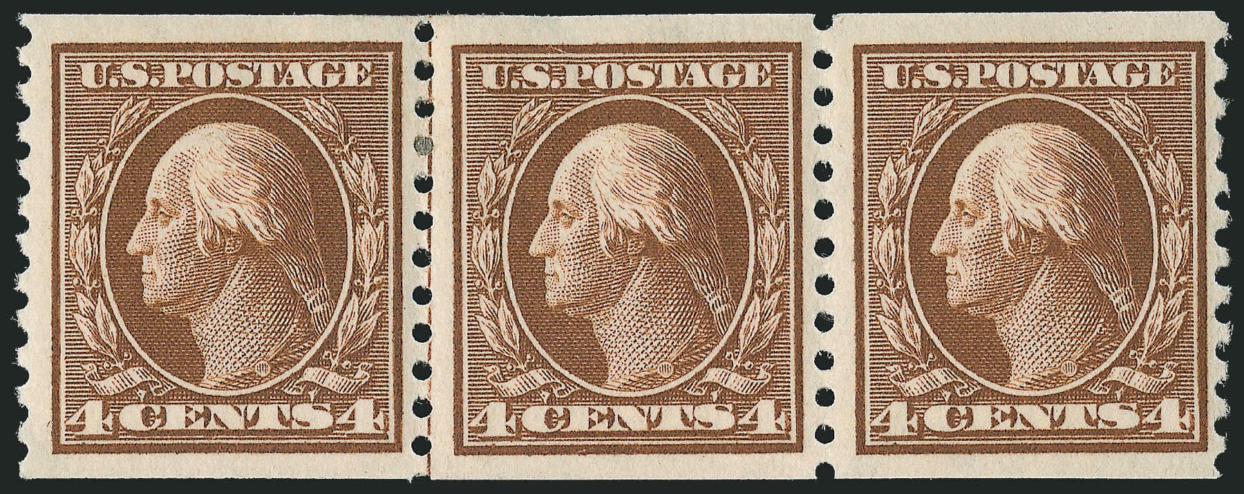 Values of US Stamp Scott Cat. 446 - 1915 4c Washington Coil Perf 10 Vertically. Robert Siegel Auction Galleries, Sep 2009, Sale 976, Lot 2024