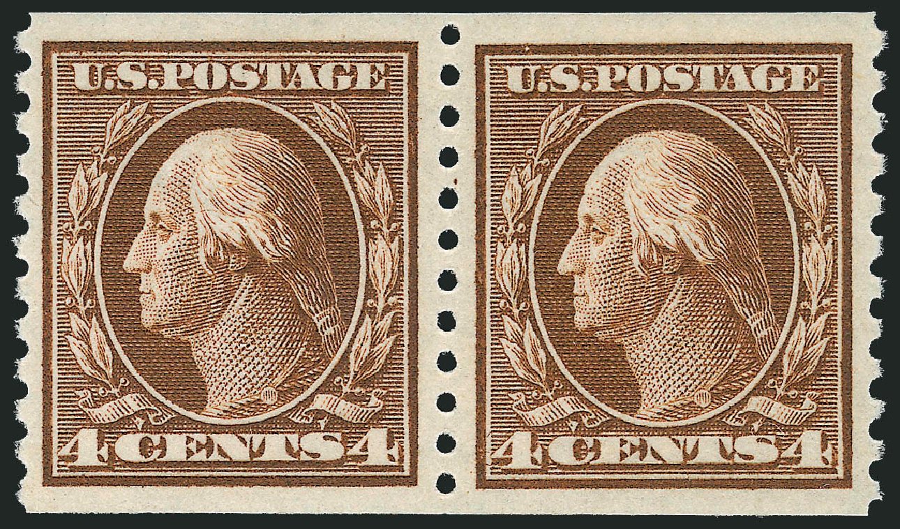 US Stamps Value Scott Cat. #446 - 4c 1915 Washington Coil Perf 10 Vertically. Robert Siegel Auction Galleries, Sep 2009, Sale 976, Lot 2025