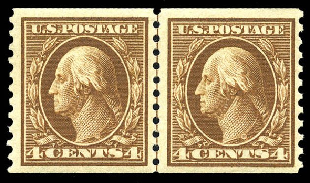 Price of US Stamps Scott Catalogue 446 - 4c 1915 Washington Coil Perf 10 Vertically. Matthew Bennett International, May 2014, Sale 350, Lot 592